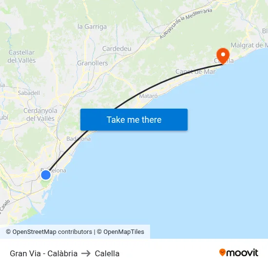 Gran Via - Calàbria to Calella map