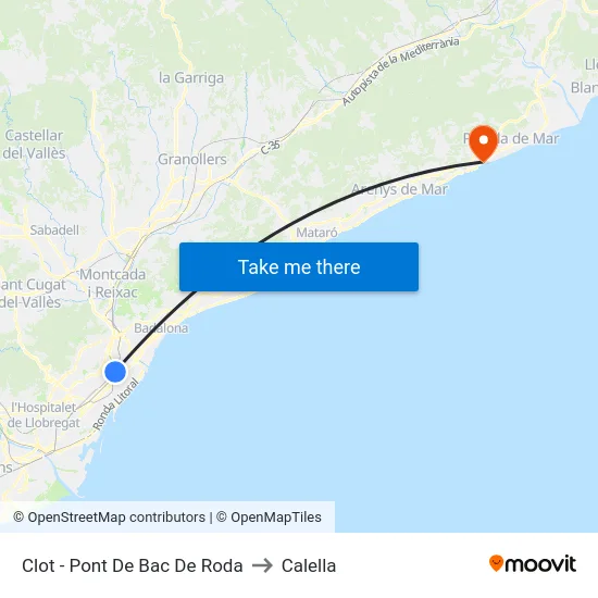 Clot - Pont De Bac De Roda to Calella map