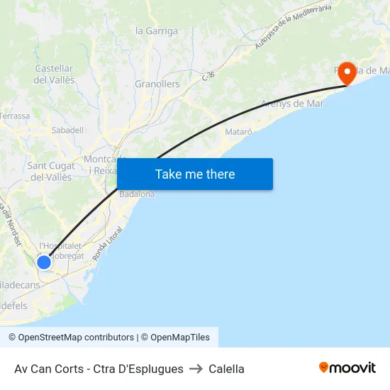 Av Can Corts - Ctra D'Esplugues to Calella map