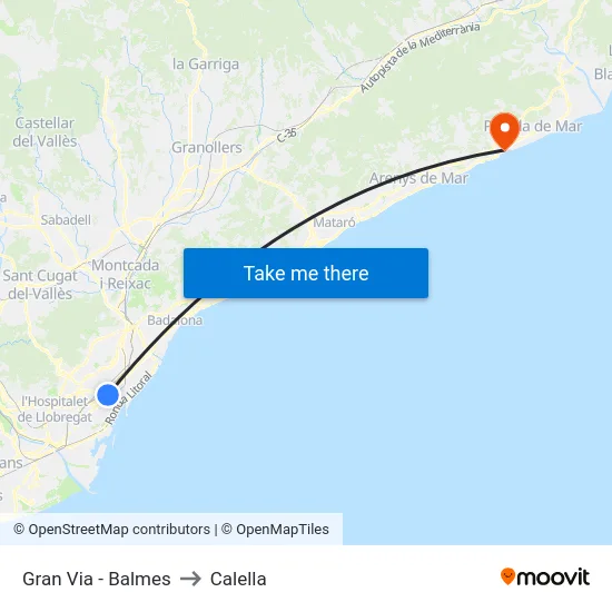 Gran Via - Balmes to Calella map