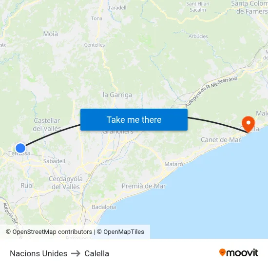 Nacions Unides to Calella map