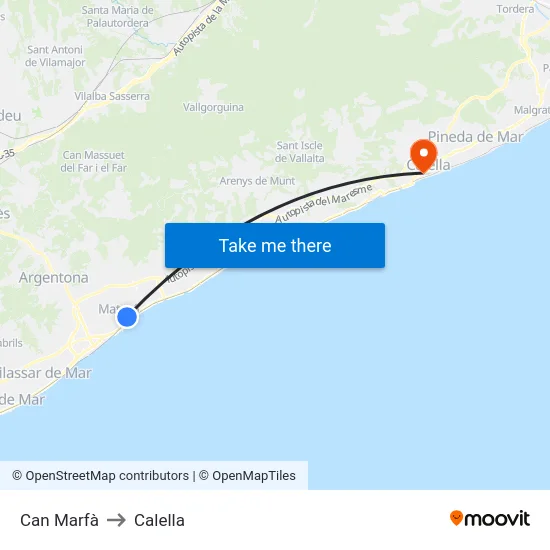 Can Marfà to Calella map