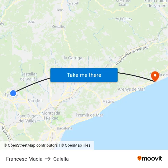 Francesc Macia to Calella map