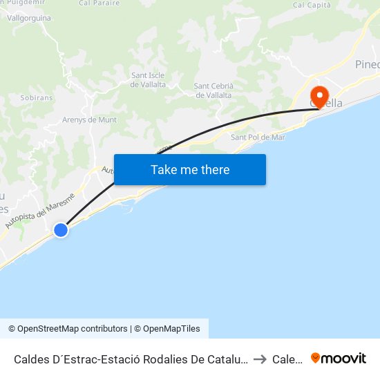 Caldes D´Estrac-Estació Rodalies De Catalunya to Calella map