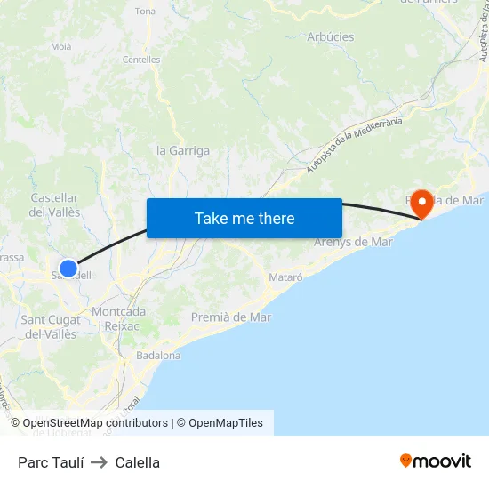 Parc Taulí to Calella map