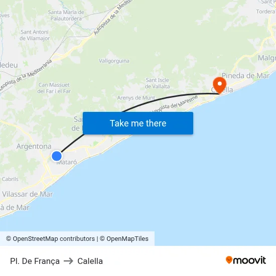 Pl. De França to Calella map