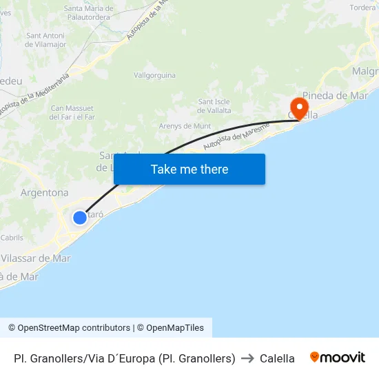 Pl. Granollers/Via D´Europa (Pl. Granollers) to Calella map