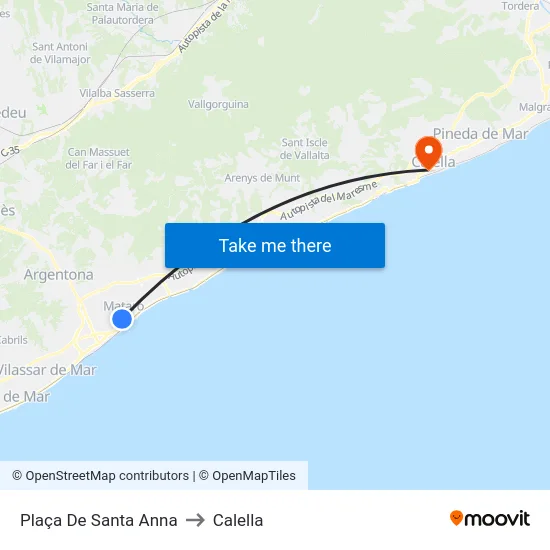 Plaça De Santa Anna to Calella map