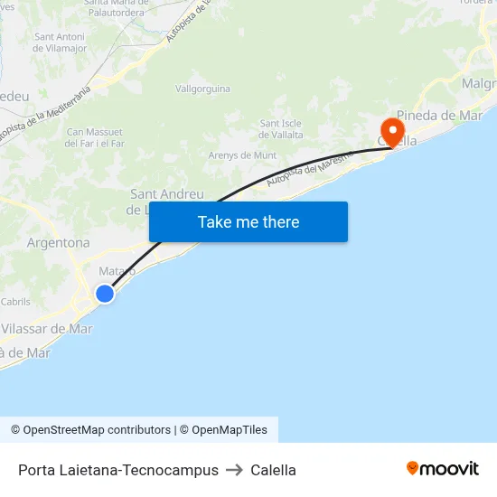Porta Laietana-Tecnocampus to Calella map