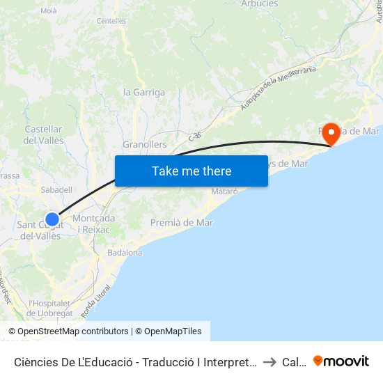 Ciències De L'Educació - Traducció I Interpretació (A Rectorat) to Calella map