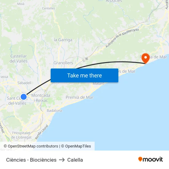 Ciències - Biociències to Calella map