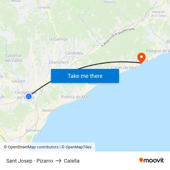 Sant Josep - Pizarro to Calella map