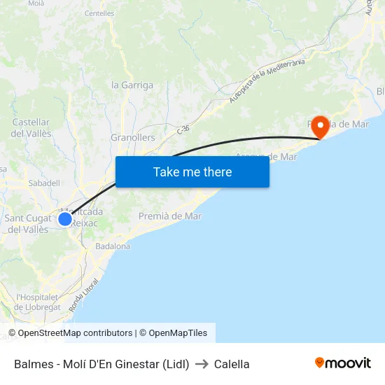 Balmes - Molí D'En Ginestar to Calella map