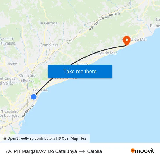 Av. Pi I Margall/Av. De Catalunya to Calella map