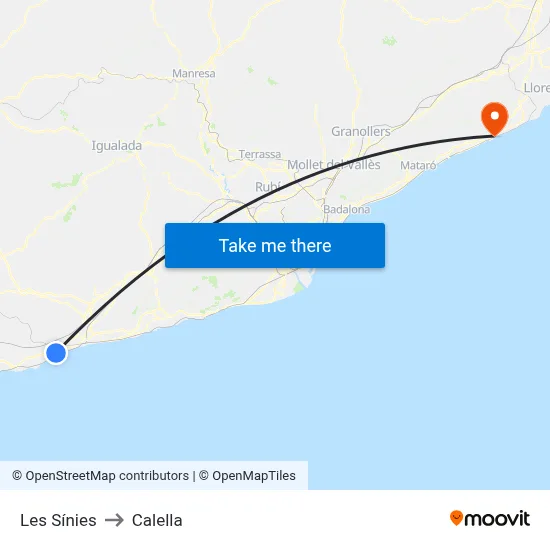 Les Sínies to Calella map