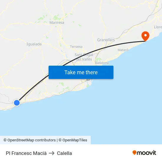 Pl Francesc Macià to Calella map