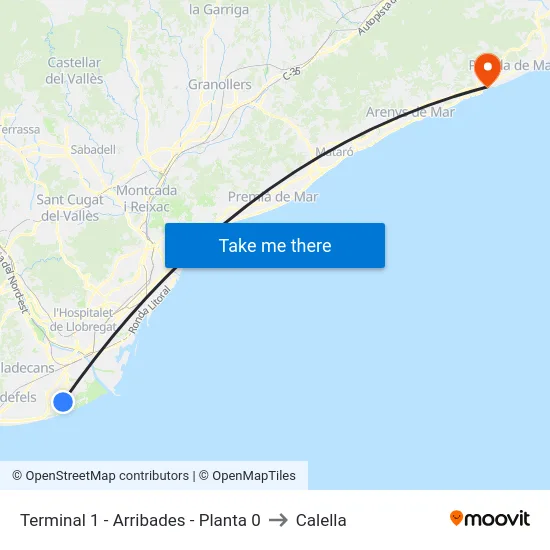 Terminal 1 - Arribades -  Planta 0 to Calella map