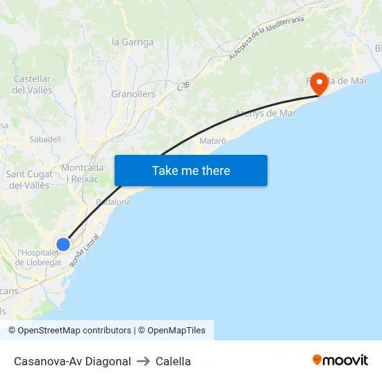 Casanova-Av Diagonal to Calella map