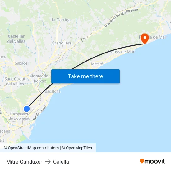 Mitre-Ganduxer to Calella map