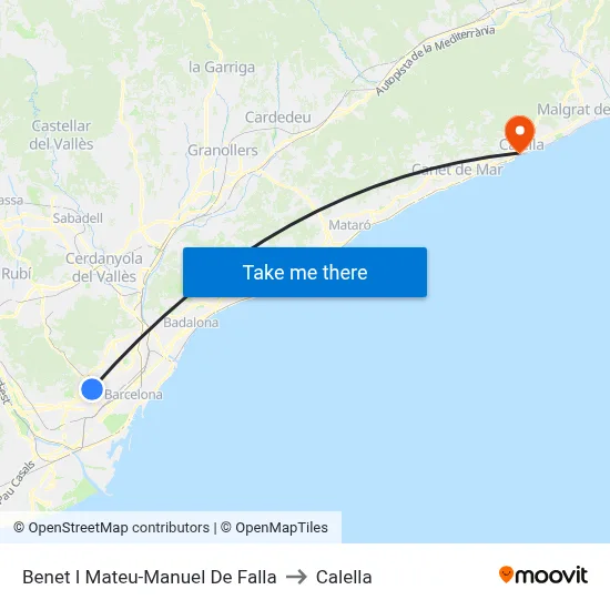 Benet I Mateu-Manuel De Falla to Calella map