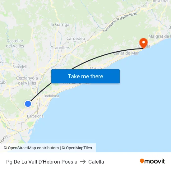 Pg De La Vall D'Hebron-Poesia to Calella map