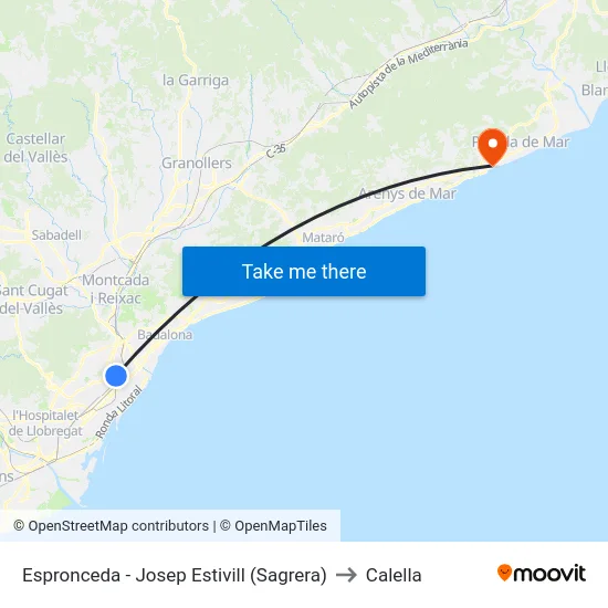 Espronceda - Josep Estivill (Sagrera) to Calella map