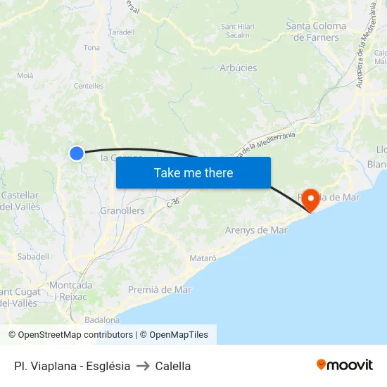 Pl. Viaplana - Església to Calella map