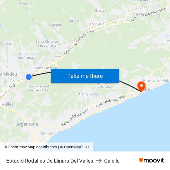 Estació Rodalies De Llinars Del Vallès to Calella map