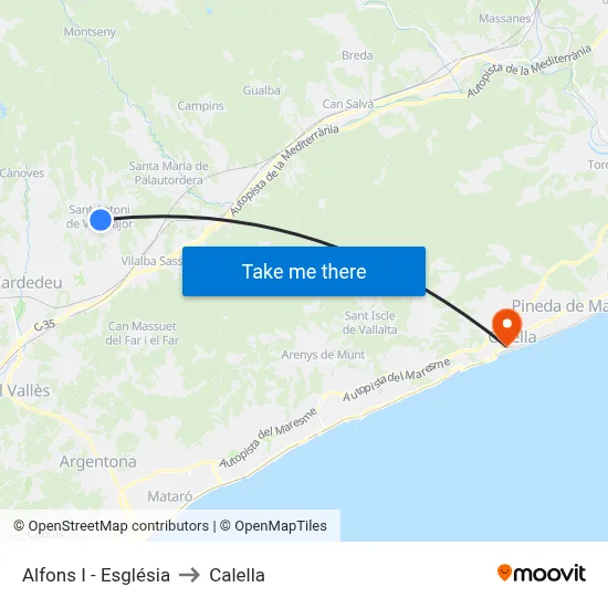 Alfons I - Església to Calella map