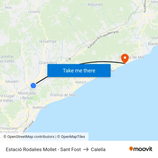 Estació Rodalies Mollet - Sant Fost to Calella map