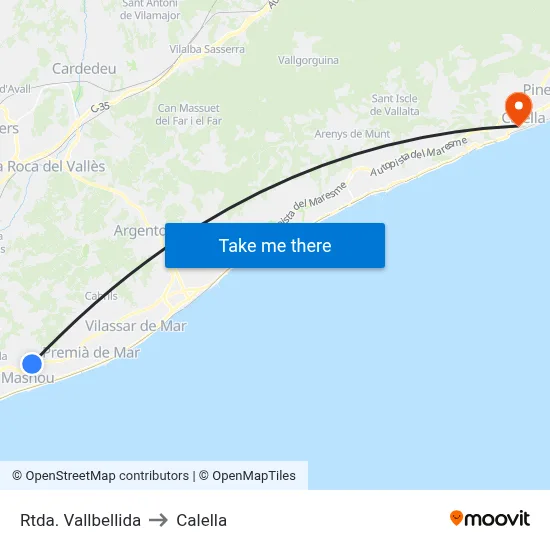 Rtda. Vallbellida to Calella map