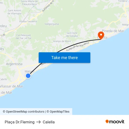 Plaça Dr.Fleming to Calella map
