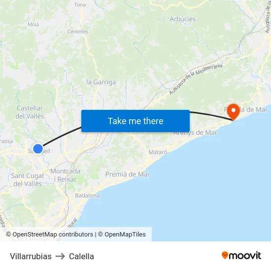 Villarrubias to Calella map