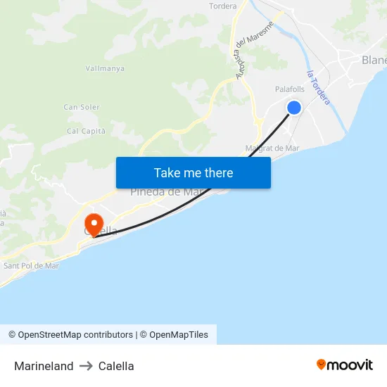 Marineland to Calella map