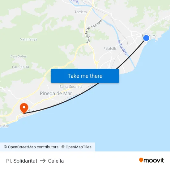 Pl. Solidaritat to Calella map