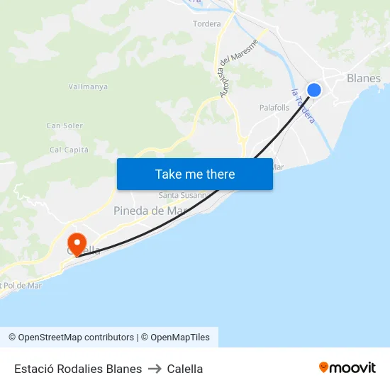 Estació Rodalies Blanes to Calella map