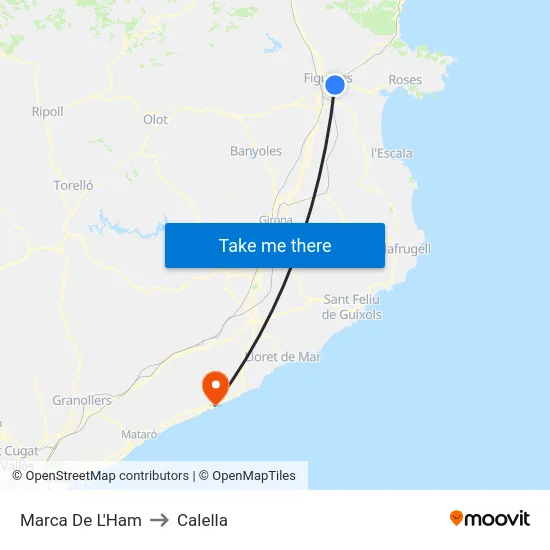 Marca De L'Ham to Calella map