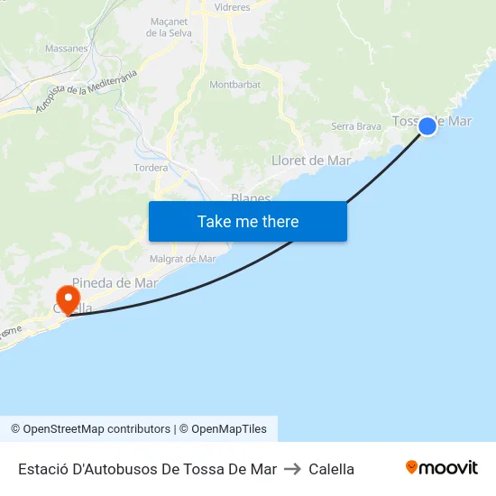 Estació D'Autobusos De Tossa De Mar to Calella map