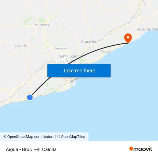 Aigua - Bruc to Calella map