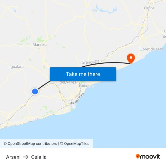Arseni to Calella map