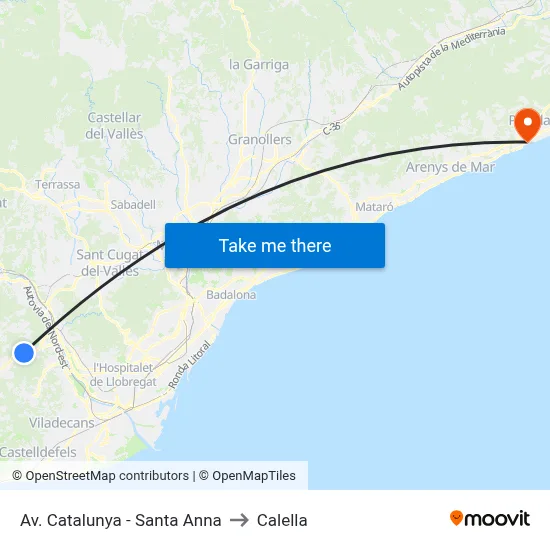 Av. Catalunya - Santa Anna to Calella map