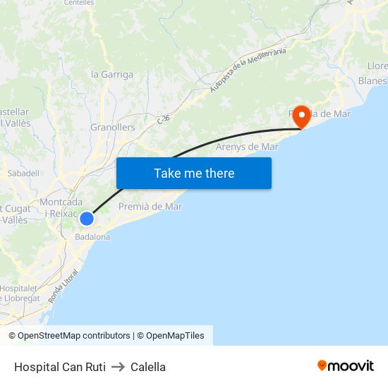 Hospital Can Ruti to Calella map