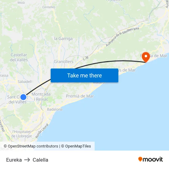 Eureka to Calella map