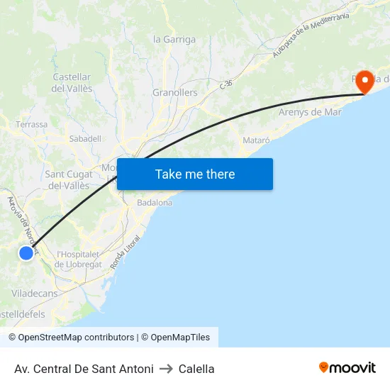 Av. Central De Sant Antoni to Calella map