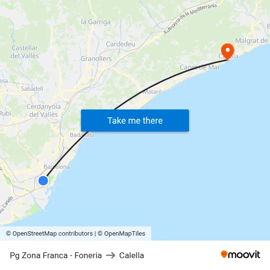 Pg Zona Franca - Foneria to Calella map
