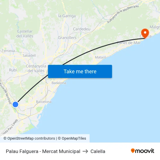 Palau Falguera - Mercat Municipal to Calella map