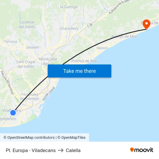 Pl. Europa - Viladecans to Calella map