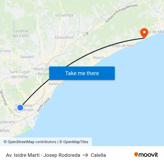 Av. Isidre Martí - Josep Rodoreda to Calella map