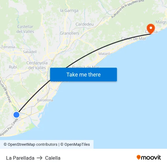 La Parellada to Calella map