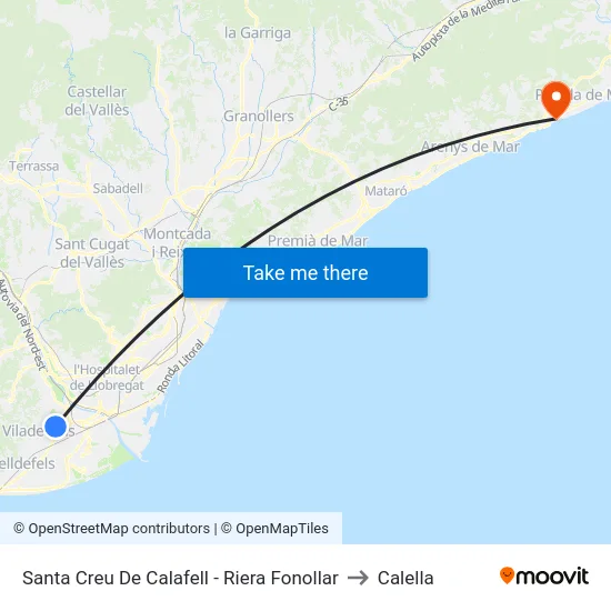 Santa Creu De Calafell - Riera Fonollar to Calella map